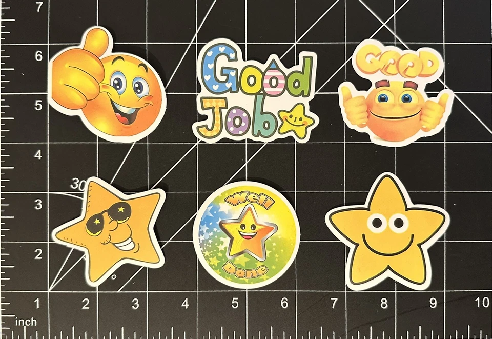 “Good Job!” 6 Sticker Decals (Well Done; Encouragement; Reward; Stars; Emoji) - Image 1 of 1