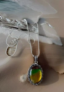 Dichroic Glass Pendant Necklace Sterling Silver plated 925- Brand New - Bild 1 von 4