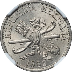 1882, Mexico (2nd Republic). Copper-Nickel 5 Centavos Coin. Top Pop! NGC MS-65! - Picture 1 of 3