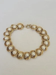 Vintage Solid 14k Yellow Gold Bracelet With Pearls Circa 1960's 21.2 Gms 7.5" - Picture 1 of 6