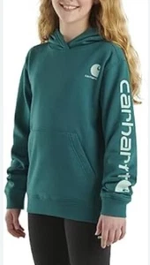 Carhartt Girls Fleece Pullover Hoodie Green Girls Size Xs 7 - Picture 1 of 11