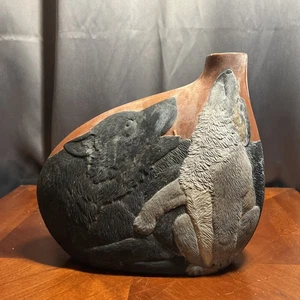 Keramik - Southwestern Style Wolf Vase signiert Mcnutt - Bild 1 von 21