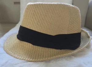 Aldo Herren Fedora Hut gewebt schwarz Riemen leicht neutral hellbraun Ton M/L Panama - Bild 1 von 11