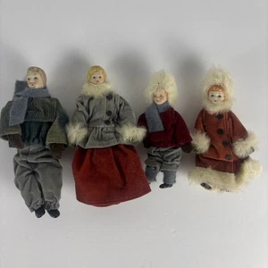 Victorian Family Porclain Head Dollhouse Dolls Christmas Winter Dressed - Bild 1 von 13
