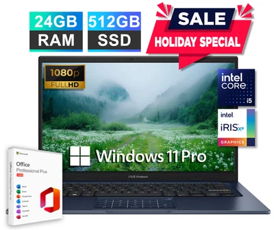 2025 ASUS Vivobook 14" Office 2024 FHD Laptop 13th Intel i5 24GB RAM & 512GB SSD - Image 1 of 4
