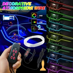 RGB LED Car Interior Fiber Neon Optic EL Wire Strip Atmosphere Light Kit Romote - Picture 1 of 12