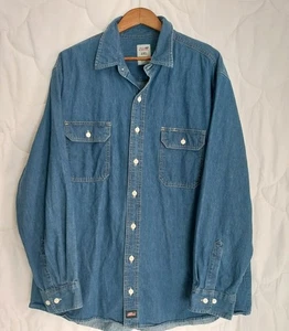 Dickies Herren 2XL Hemd Blau Denim Knopf Langarm 100% Baumwolle Utility Workwear - Bild 1 von 8