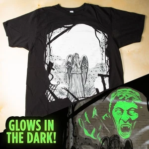*GLOW-IN-THE-DARK* Crying Angels (Grande/L) Dr Who - Camiseta Woot Black Nerdhaven - Imagen 1 de 7