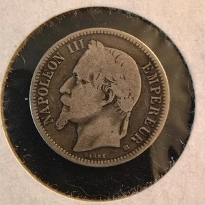 1867 FRANCE Emperor NAPOLEON III Genuine Arms Silver Franc French Coin i81067 - Picture 1 of 2