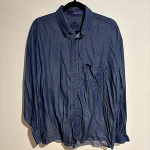 Pendleton Dress Denim Shirt Men’s L Blue Button Down Long Sleeve Lyocell Cotton - Picture 1 of 13