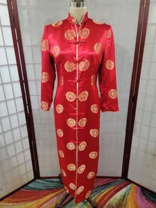 Tian Bao 100% Seide Maxi Opera Mantel Rot Seide Gefüttert Größe L Neu ohne Etikett - Bild 1 von 15