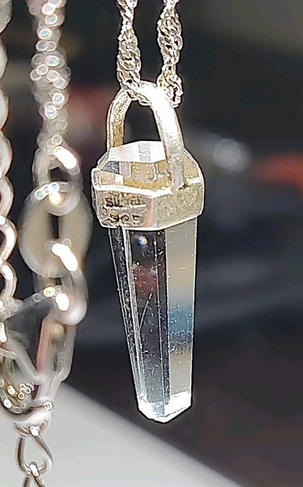 Colgante de plata de ley 925 cristal de roca hexagonal Reiki Chalcra en punta cadena de 20" Foto 1 de 4