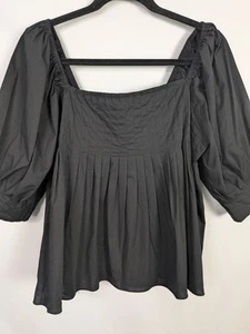 Pomander Place Tuckernuck Black Blouse Pleated Puff Sleeve Top Smocked Coastal - Picture 1 of 6