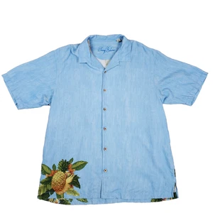 Tommy Bahama Silk Hawaiian Shirt XL Blue Tropical Pineapple Island Aloha Camp - Picture 1 of 13