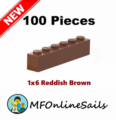 **NEW** 100x Genuine LEGO 1x6 Bricks - Reddish Brown - Piece # 3009 Bulk - Image 1 of 3