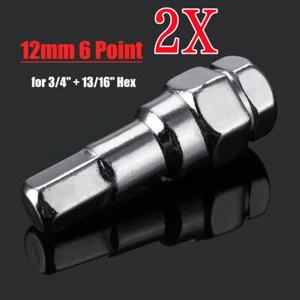 2Pcs 6 Point Sided 12mm Hex Key Tuner Wheel Rim Lug Nut Socket Adapter Remover - Picture 1 of 6