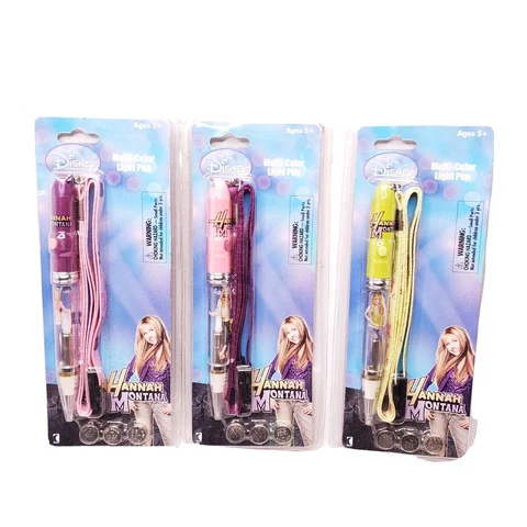 LOT x3 RARE Disney Miley Cyrus Hannah Montana Light Up Pens Lanyards NIB w/ Wear Cover