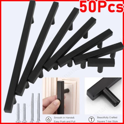 Black Square Modern Kitchen Cabinet Handles Bar Pulls Drawer Stainless Steel - Image 1 of 4