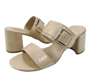 Ralph Lauren Farie Two Band Dress Slide Heeled Sandal Beige Snake 10B - Picture 1 of 13