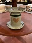 NEW Art Pottery Stoneware Toothbrush Holder with Blush heart & Green Stripe