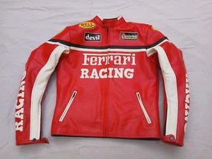 Ferrari Racing Motorcycle Biker Jacket Cowhide Leather Jacket - Picture 1 of 10