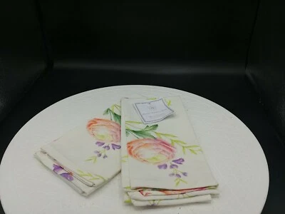 Modern Southern Home 100% Cotton Napkins Set/ 2 Pink Floral Spring Cottage Chic - Image 1 of 4
