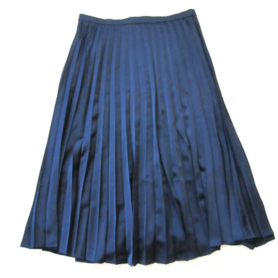 NWT J.Crew Pleated Midi in Navy Blue Satin A-line Flared Skirt 8 $98 - Image 1 of 4