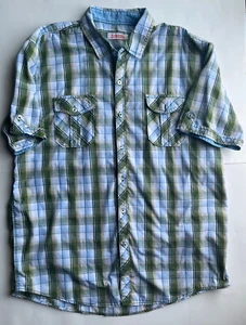 Mens Michael Brandon Short Sleeve Shirt Button Up White Blue Green Tan Plaid XL - Picture 1 of 5