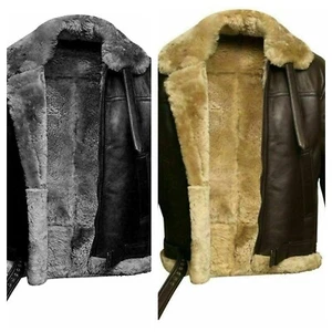 Mens Real Leather Bomber Fur Jacket UK RAF Aviator Pilot Flying Winter Coat - Picture 1 of 15