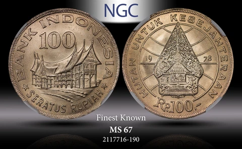 1978 INDONESIA 100 RUPIAH FORESTRY FOR PROSPERITY NGC MS 67 UNC FINEST KNOWN Cover
