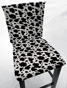 Black & White Cow Spots Dining Room Chair Back Covers or Seat Covers - Picture 1 of 10