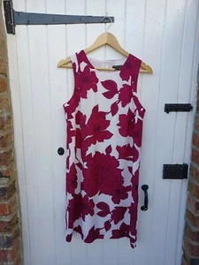 BANANA REPUBLIC WOMENS WHITE & DARK PINK FLORAL SHIFT DRESS - KNEE LENGTH -UK 12 - Picture 1 of 9