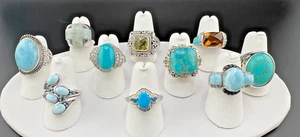 VARIETY DESIGNER STERLING SILVER 925 MULTI-COLOR GEMSTONE COCKTAIL RINGS LOT - Picture 1 of 5