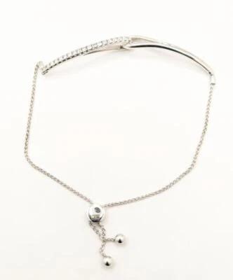 10K White Gold 7.32g Infinity Knot Bolo Adjustable Draw String Chain Bracelet - Image 1 of 4