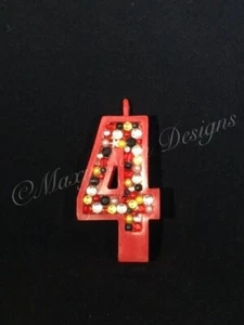 Hand Decorated Mickey Minnie Disney Colors Number 4 Birthday Candle Cake Topper - Bild 1 von 2