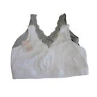 NWT FRUIT OF THE LOOM SET OF 2 Gray & White Lace Trim Bralette FT842A Sz XXL