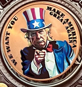 We Want You Uncle Donald Trump Sam MAGA USA America 1 Oz Copper Round Colorized - Picture 1 of 2