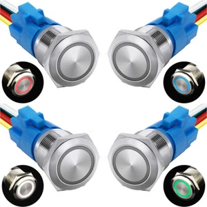 19mm Waterproof LATCH ON/OFF Stainless Steel Push Button Switch 12V LED - Picture 1 of 19