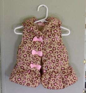 Girl's Puffer Vest Size 24M Brown Animal Print with Pink Bows Kids Headquarters - Picture 1 of 6