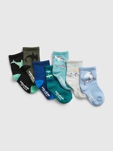 NEW GAP Toddler Multicolor Shark Print Crew Socks (7-Pack) Size 4-5 YRS