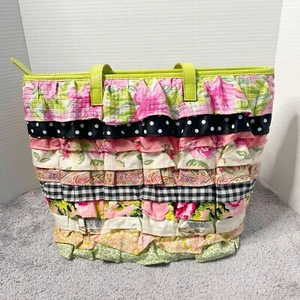 Clever Carriage Co Multicolor Floral Tote Bag With Ruffles Gingham Lining Rare - Bild 1 von 21