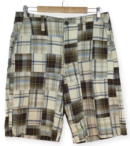 Vintage U.S. Vintage Shorts Herren XL blau braun Madras Patchwork kariert Chino 10" Ins - Bild 1 von 15