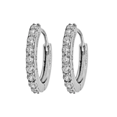 Coppia di Orecchini  a Cerchio Crystal in argento 925 rodiato - Hoops Collection - Immagine 1 di 4