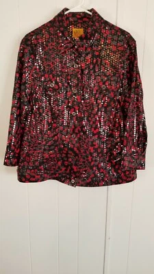 RUBY Rd. NWOT 18W RED BLACK BUTTON UP 3/4 SLEEVES SHINY WOMEN'S BLAZER JACKET  - Image 1 of 3