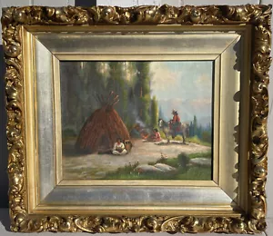 Gem Antique Impressionist Landscape Indians Oil Painting Signed Mystery Art - Picture 1 of 16