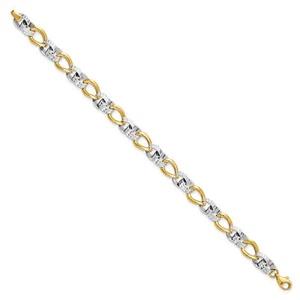 10k Two-Tone Gold 7mm Polished and Diamond-Cut Link Chain Bracelet - Picture 1 of 7