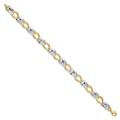 10k Two-Tone Gold 7mm Polished and Diamond-Cut Link Chain Bracelet - Image 1 of 4