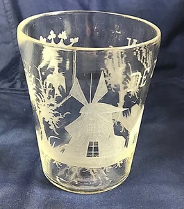 Antique Glass Dutch Engraved Windmill Vase Known as De Zwaan or Swan - Picture 1 of 5