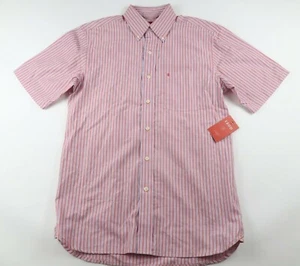 NEW Izod Mens Cotton SS Button Down Pink Blue Striped Casual Dress Shirt Small - Picture 1 of 8
