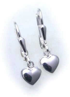 Orecchini Pendente Cuore Lucido Vero Argento 925 Sterling Unisex - Immagine 1 di 2